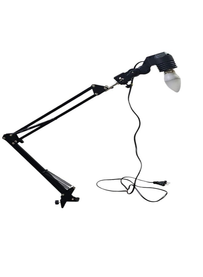 SHOPEE Adjustable Metal Swing Arm Table Lamp With Clamp, Swivel Light Lamp Bulb Holder For Bedroom, Study, Home Office, Table Photography, B22 Base, Replaceable Bulbs, Multi-Joint, Black Finish,Led - Image 2